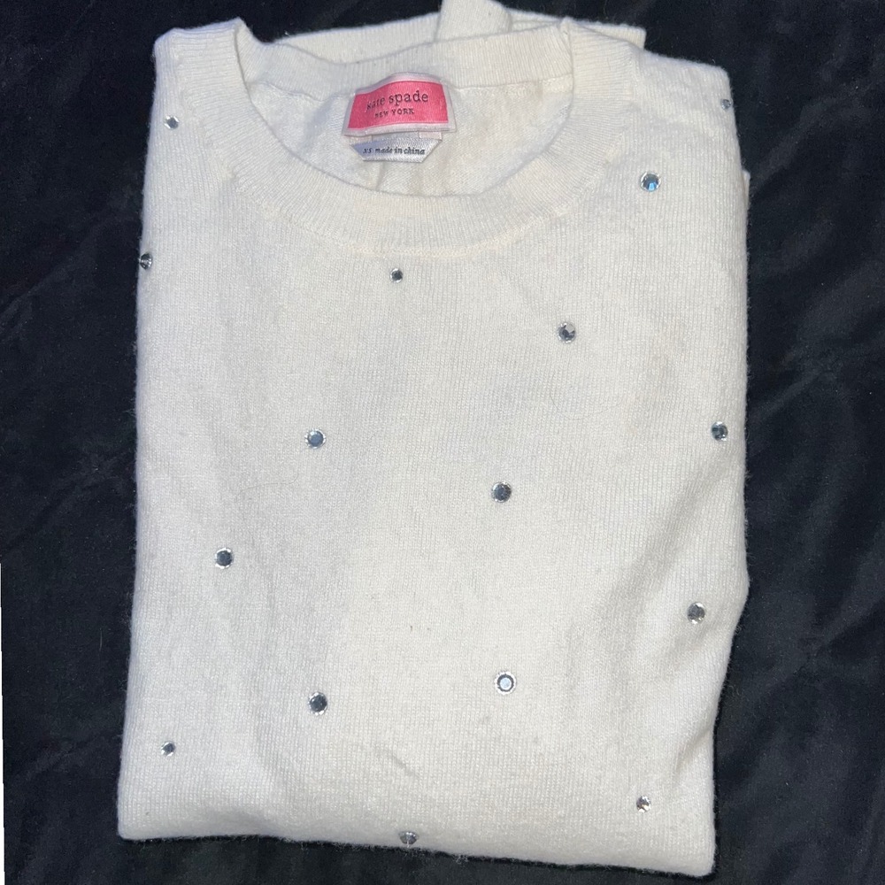 Kate‎ Spade Sweater Rhinestone Embellished Crew Neck Pullover Dressy Casual XS